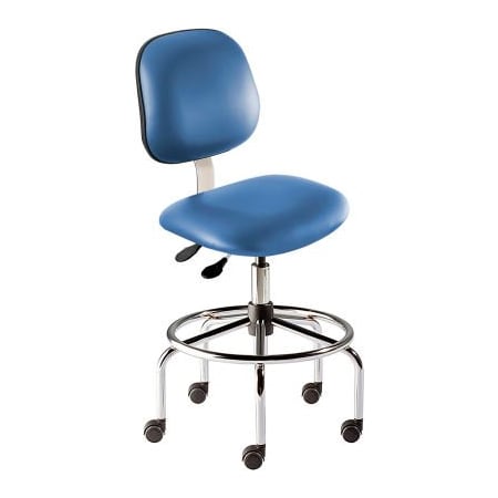 BioFit Antimicrobial Stool, 25-32 Seat Height, Blue Vinyl - Chrome Steel Base - Belize Series